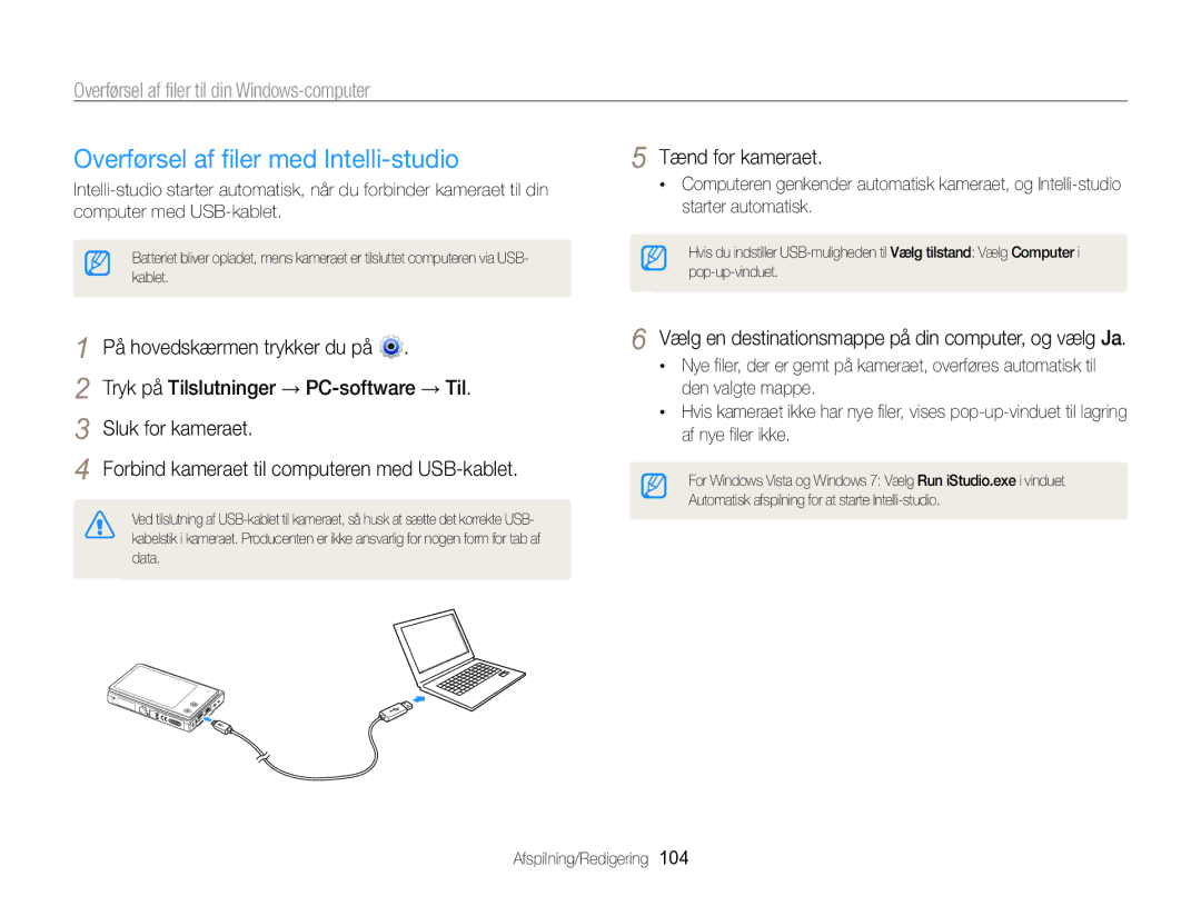 Samsung EC-MV800ZBPBE2 manual Overførsel af filer med Intelli-studio, Overførsel af filer til din Windows-computer 