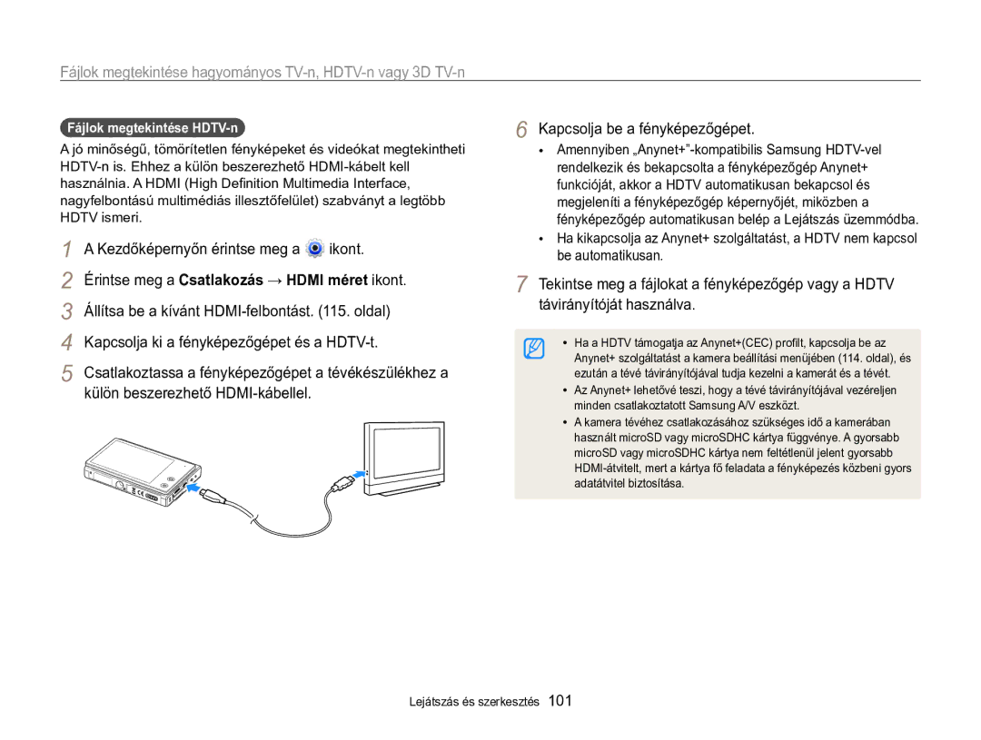 Samsung EC-MV800ZBPBE3, EC-MV800ZBPBE2 Fájlok megtekintése hagyományos TV-n, HDTV-n vagy 3D TV-n, Távirányítóját használva 