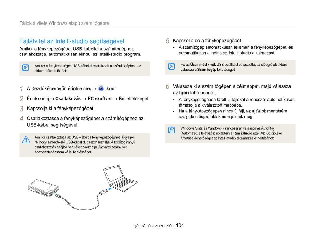 Samsung EC-MV800ZBPBE3 manual Fájlátvitel az Intelli-studio segítségével, Fájlok átvitele Windows alapú számítógépre 