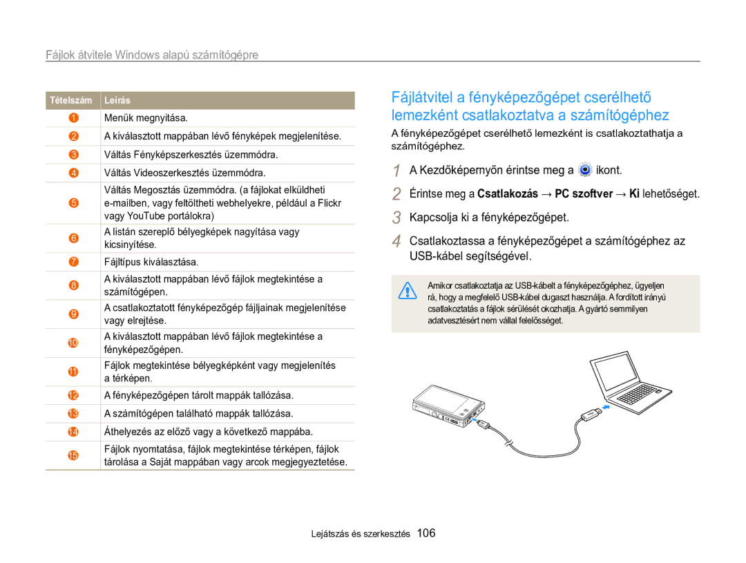 Samsung EC-MV800ZBPWE3, EC-MV800ZBPBE3 Fájlátvitel a fényképezőgépet cserélhető, Lemezként csatlakoztatva a számítógéphez 