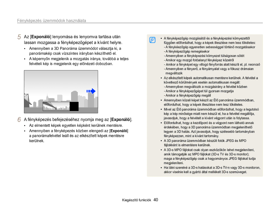 Samsung EC-MV800ZBPWE3 Az Exponáló lenyomása és lenyomva tartása után, Lassan mozgassa a fényképezőgépet a kívánt helyre 