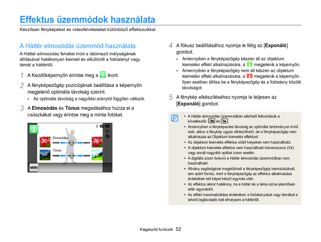 Samsung EC-MV800ZBPWE3, EC-MV800ZBPBE3, EC-MV800ZBPBE2 Effektus üzemmódok használata, Háttér elmosódás üzemmód használata 