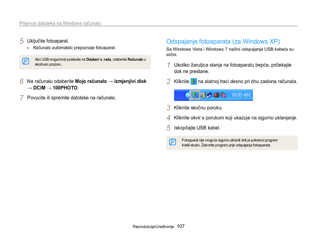 Samsung EC-MV800ZBPBE3 Odspajanje fotoaparata za Windows XP, Povucite ili spremite datoteke na računalo, Dok ne prestane 