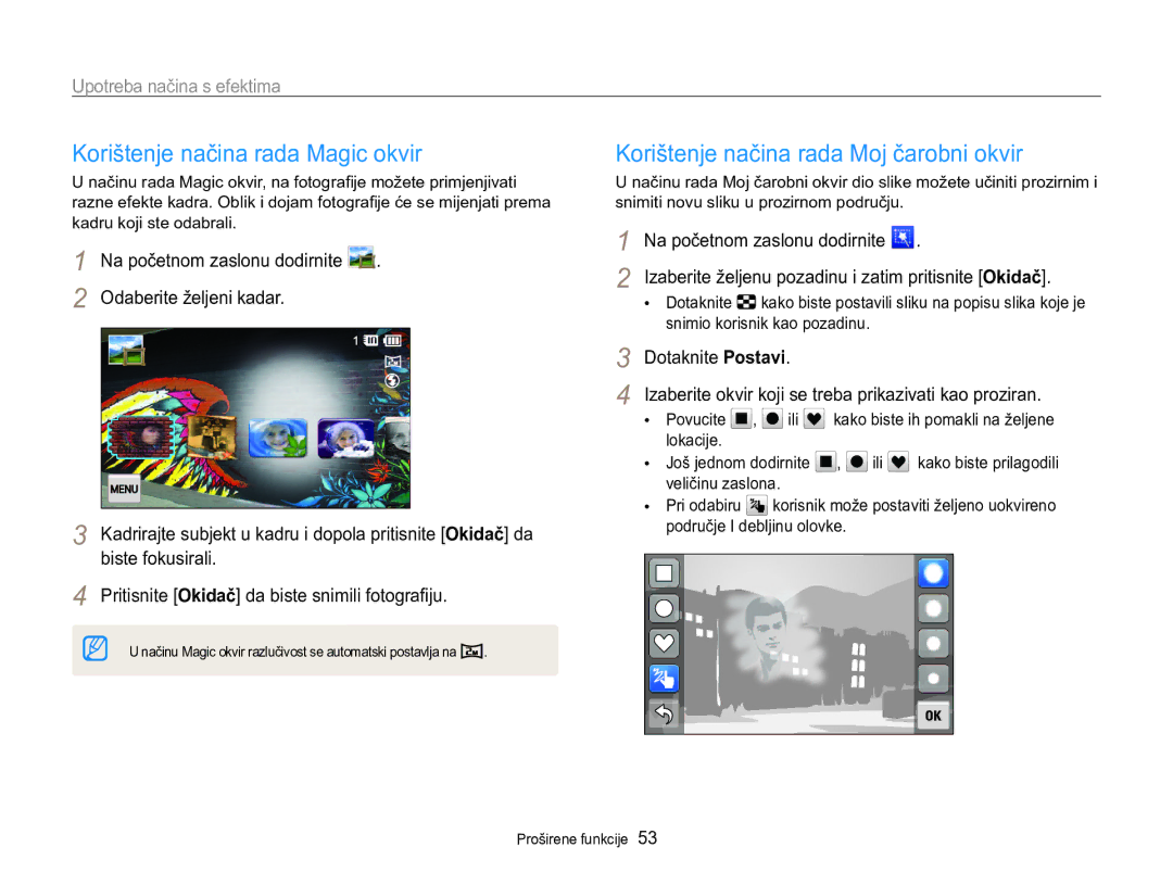 Samsung EC-MV800ZBPBE3, EC-MV800ZBPRE3 manual Korištenje načina rada Magic okvir, Korištenje načina rada Moj čarobni okvir 