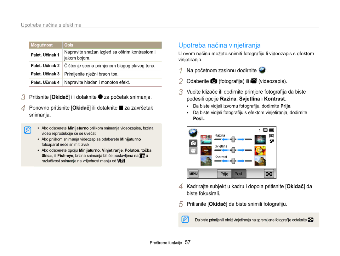 Samsung EC-MV800ZBPBE3, EC-MV800ZBPRE3 manual Upotreba načina vinjetiranja, Posl 