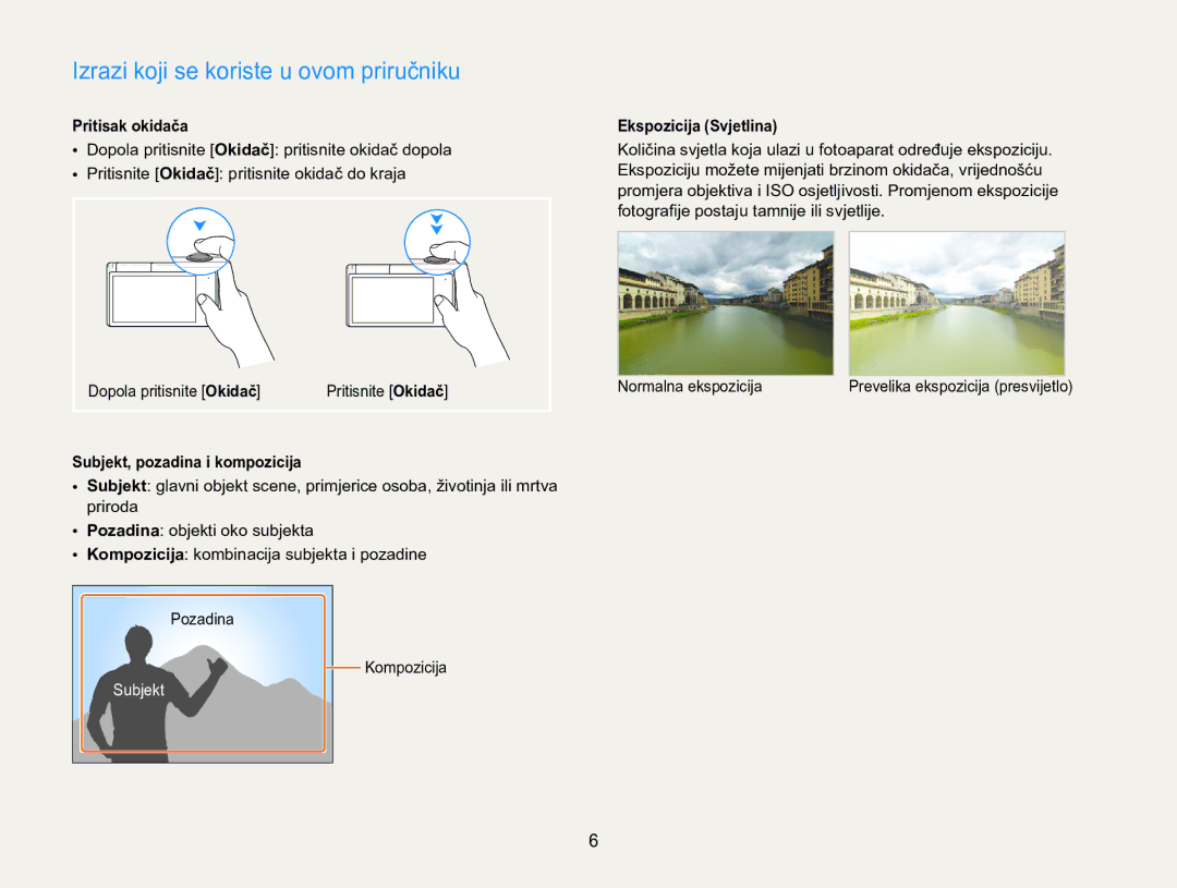 Samsung EC-MV800ZBPRE3 manual Izrazi koji se koriste u ovom priručniku, Pritisak okidača, Subjekt, pozadina i kompozicija 