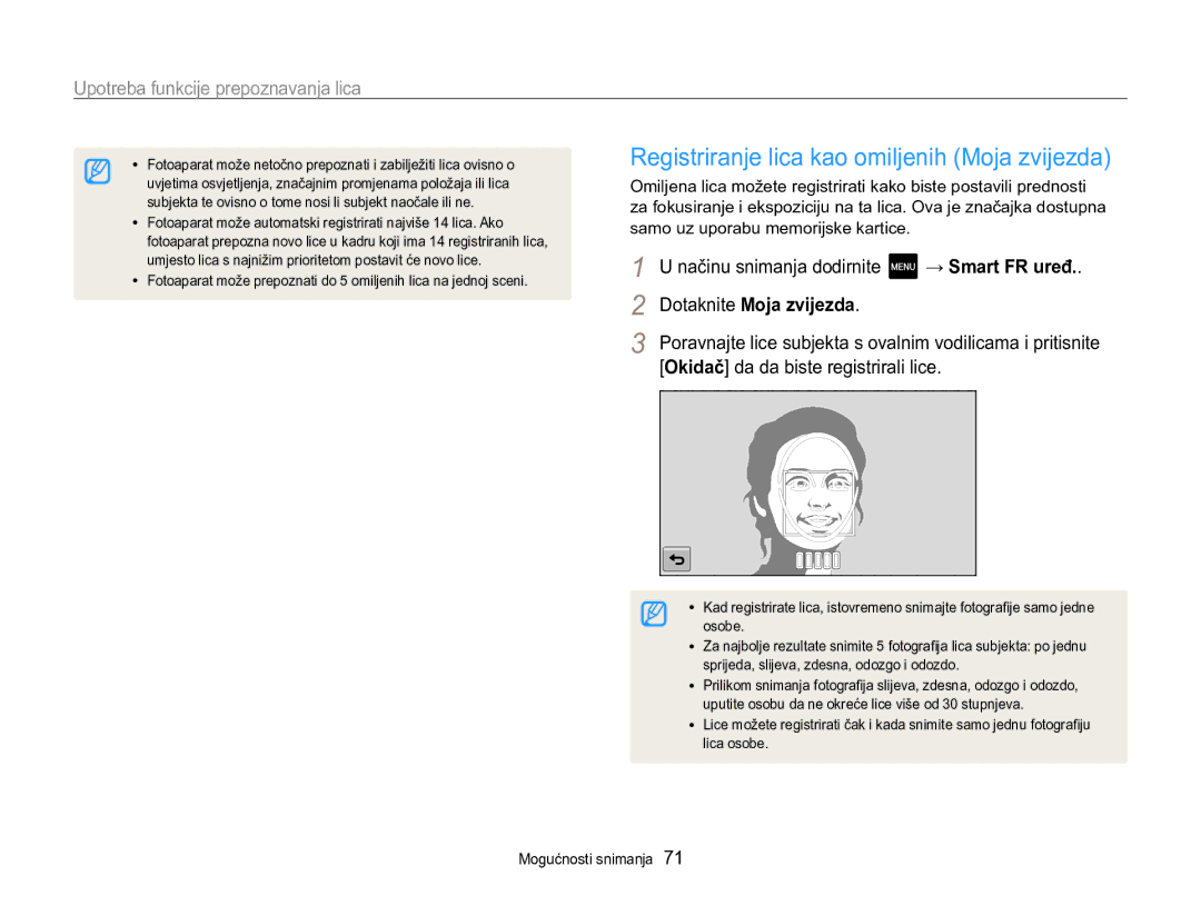 Samsung EC-MV800ZBPBE3 manual Registriranje lica kao omiljenih Moja zvijezda, → Smart FR uređ, Dotaknite Moja zvijezda 