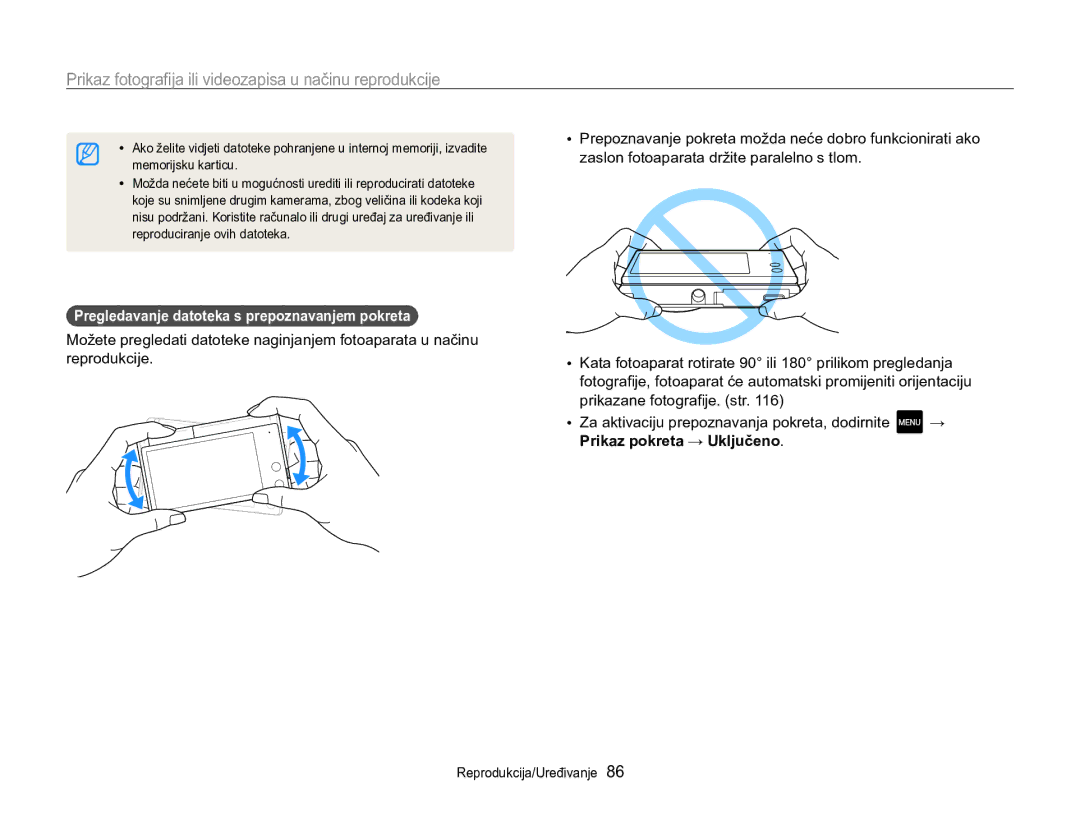 Samsung EC-MV800ZBPRE3 manual Prikaz fotografija ili videozapisa u načinu reprodukcije, Prikaz pokreta → Uključeno 