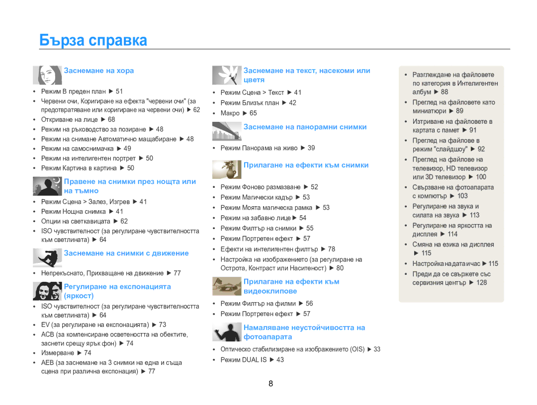 Samsung EC-MV800ZBPBE3 manual Бърза справка, Заснемане на хора 