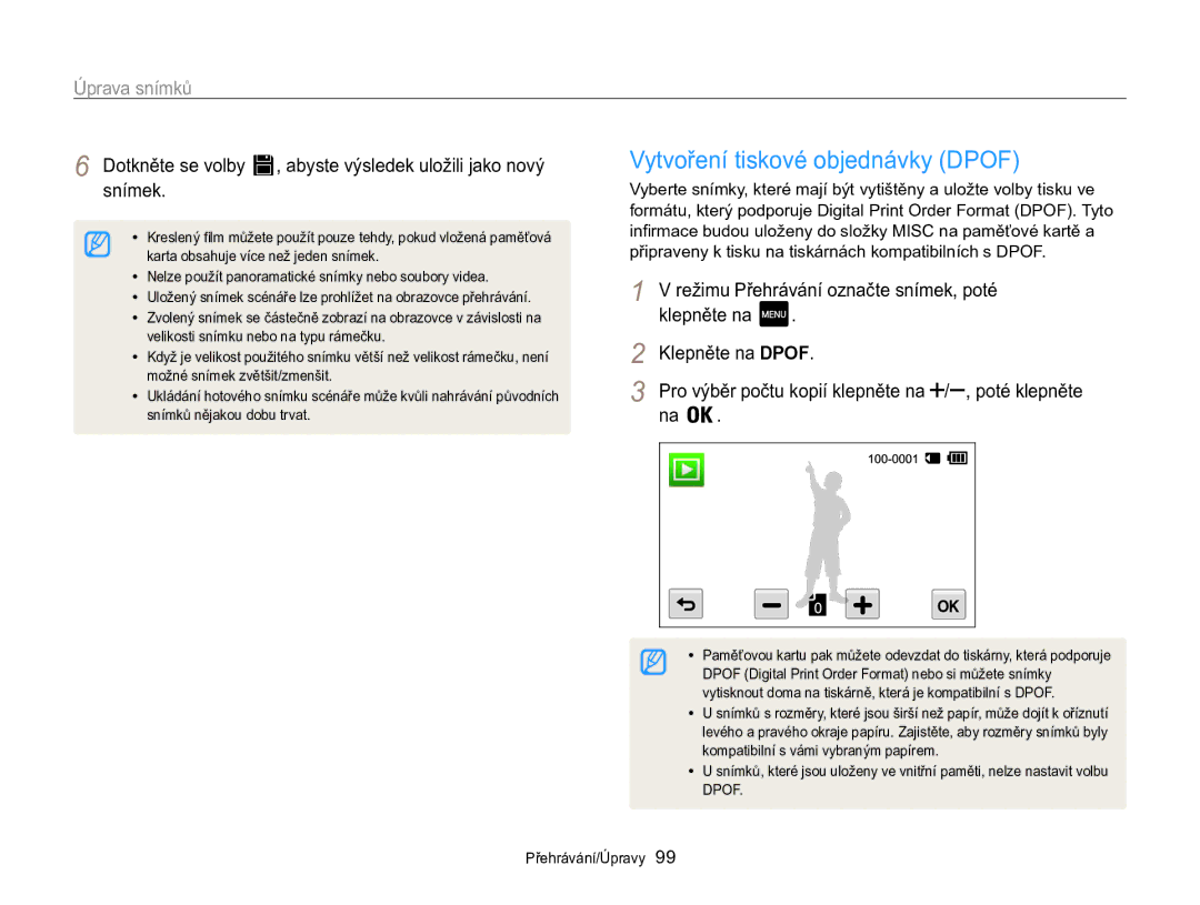 Samsung EC-MV800ZBPBE3 manual Vytvoření tiskové objednávky Dpof 