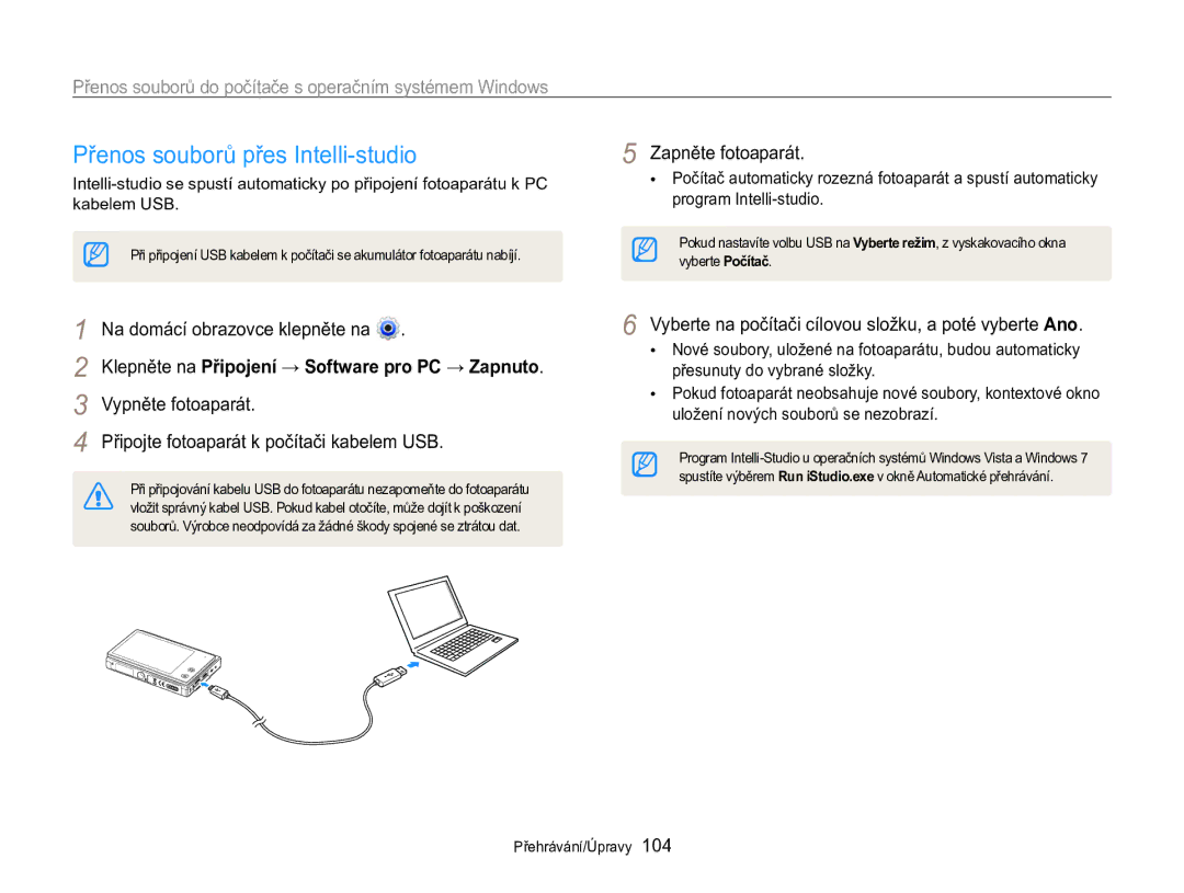 Samsung EC-MV800ZBPBE3 manual Přenos souborů přes Intelli-studio, Přenos souborů do počítače s operačním systémem Windows 