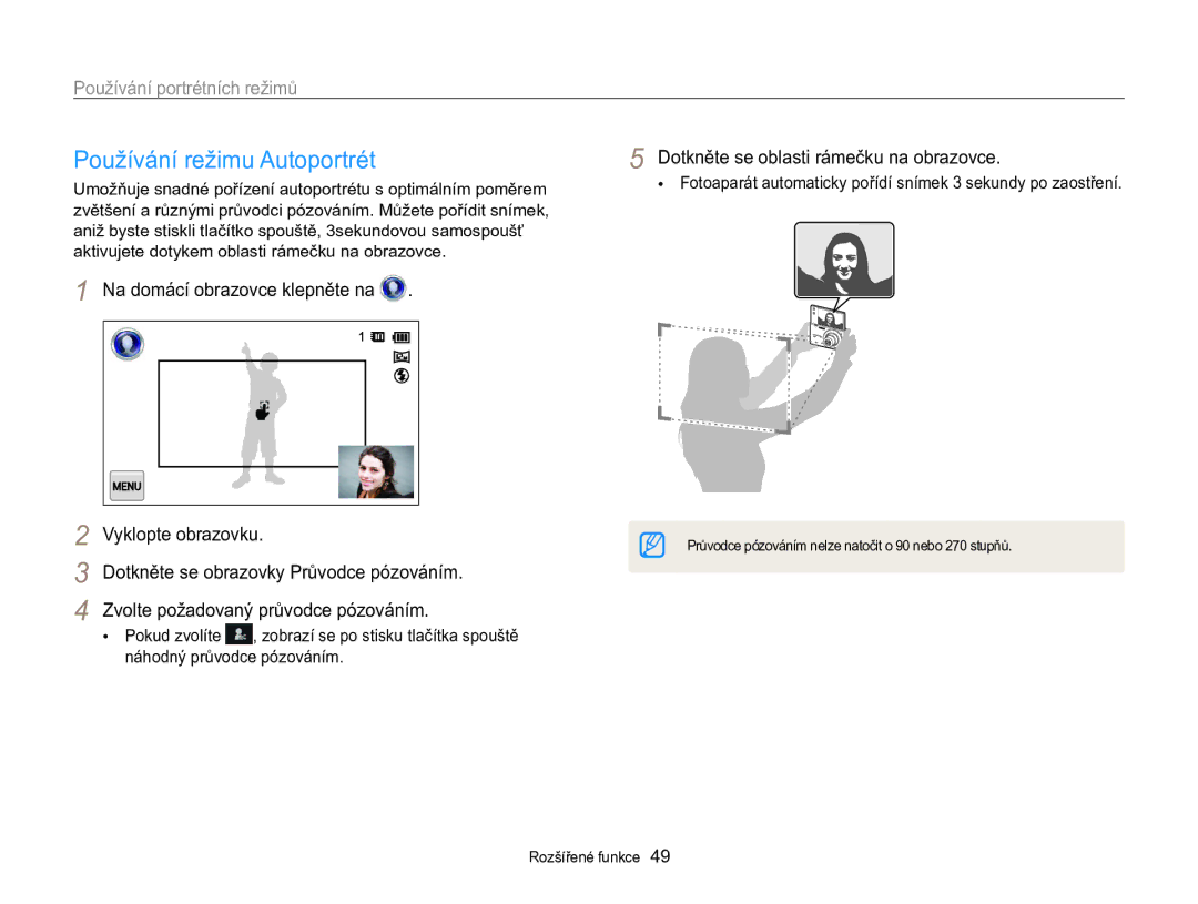 Samsung EC-MV800ZBPBE3 manual Používání režimu Autoportrét, Používání portrétních režimů 