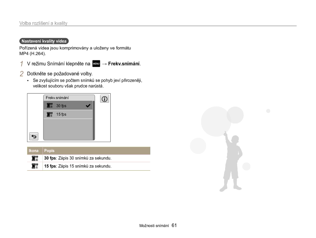 Samsung EC-MV800ZBPBE3 manual Nastavení kvality videa, → Frekv.snímání 