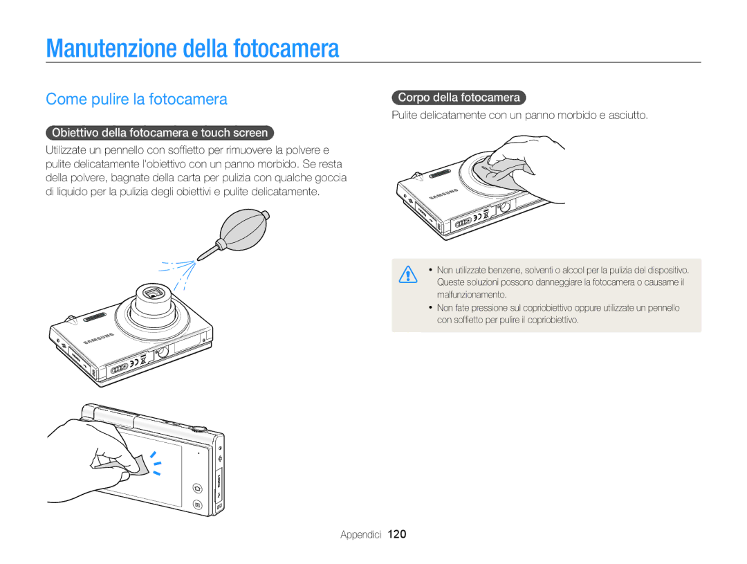 Samsung EC-MV800ZBPWE1, EC-MV800ZBPRE1 Manutenzione della fotocamera, Come pulire la fotocamera, Corpo della fotocamera  