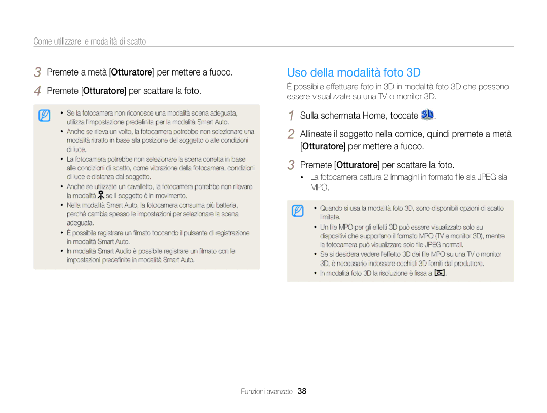 Samsung EC-MV800ZDPRME, EC-MV800ZBPRE1, EC-MV800ZBPBE1 Uso della modalità foto 3D, Come utilizzare le modalità di scatto 