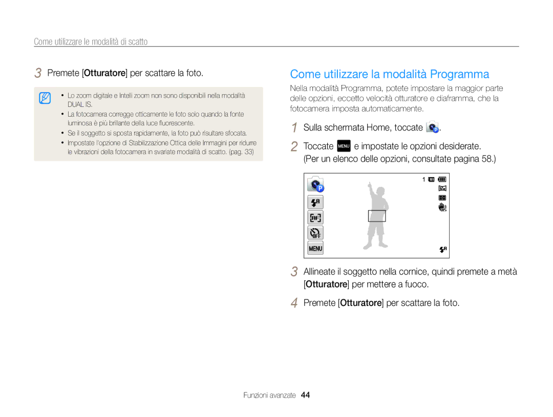 Samsung EC-MV800ZDPBME, EC-MV800ZBPRE1 manual Come utilizzare la modalità Programma, Impostate le opzioni desiderate 