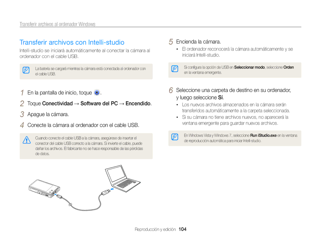 Samsung EC-MV800ZBPRE1, EC-MV800ZBPBE1 Transferir archivos con Intelli-studio, Transferir archivos al ordenador Windows 