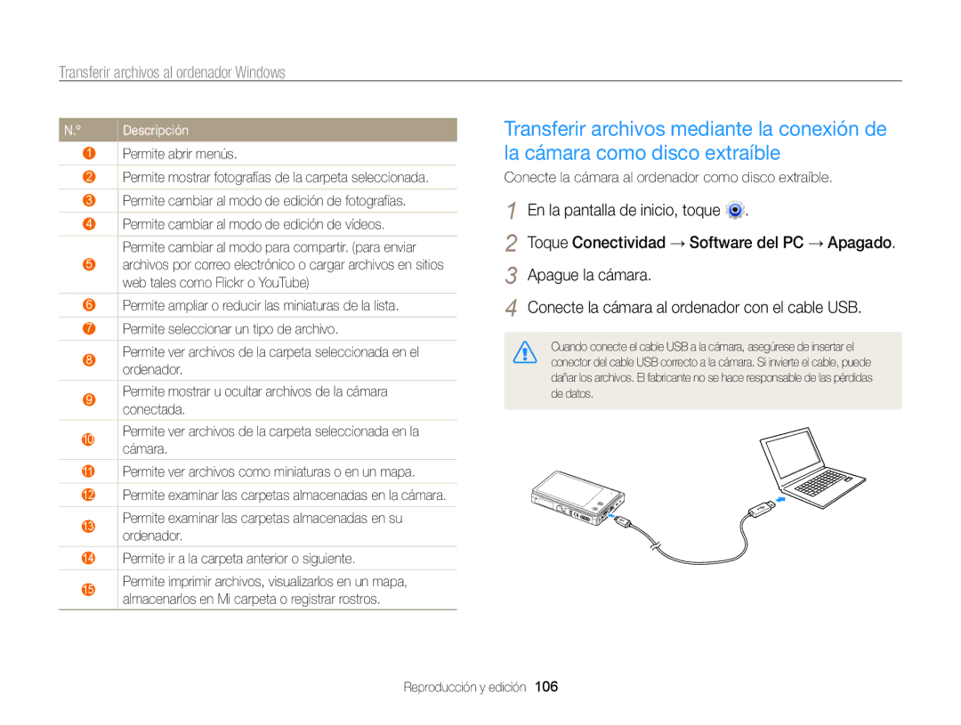 Samsung EC-MV800ZBPWE1, EC-MV800ZBPRE1, EC-MV800ZBPBE1 manual Conecte la cámara al ordenador como disco extraíble 