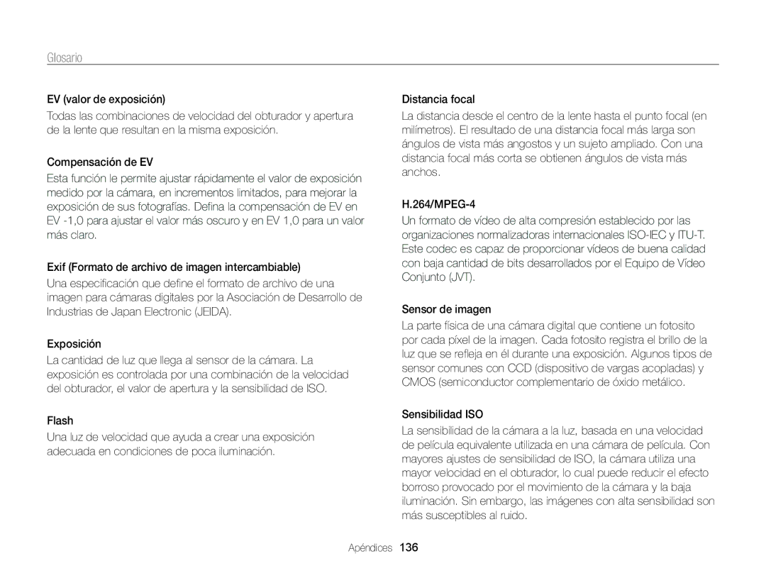 Samsung EC-MV800ZBPWE1, EC-MV800ZBPRE1, EC-MV800ZBPBE1 manual Glosario, Sensor de imagen 