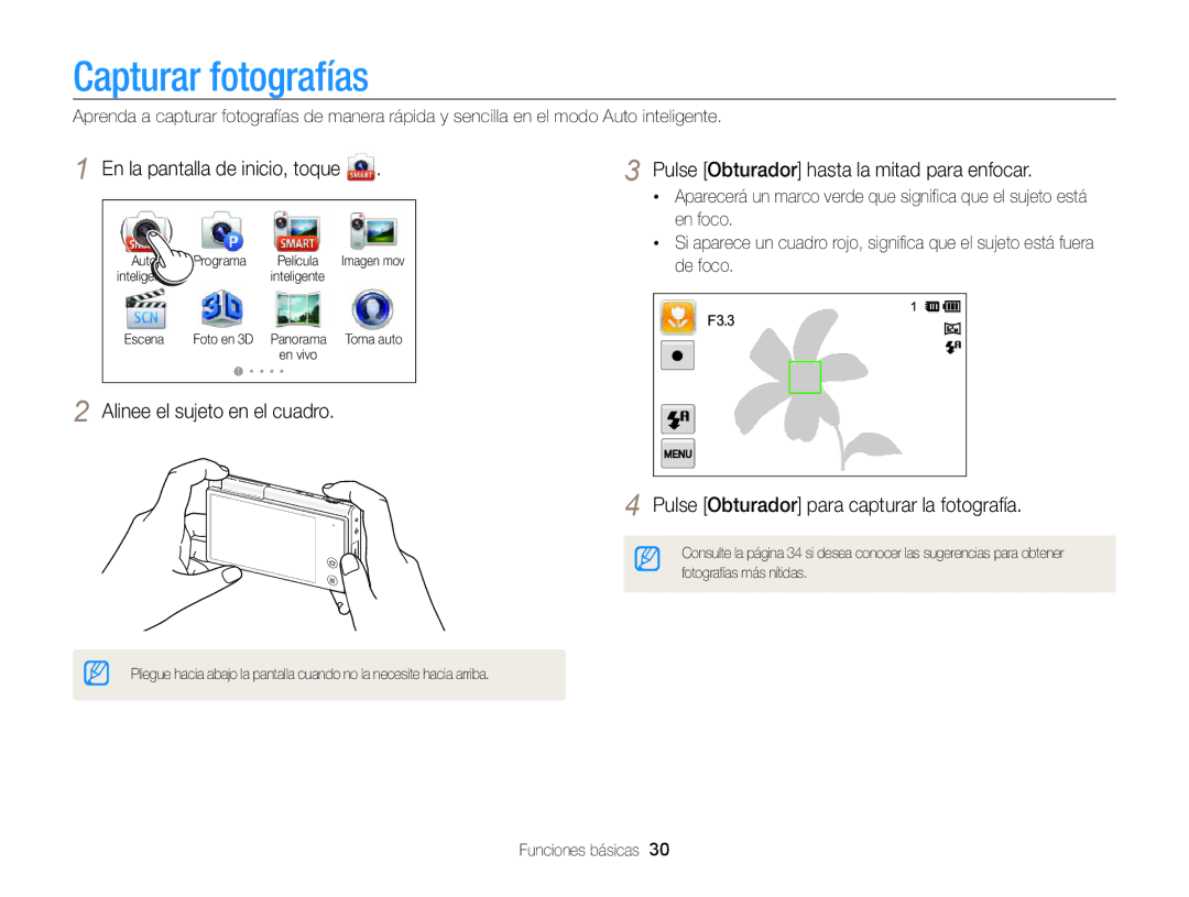 Samsung EC-MV800ZBPBE1, EC-MV800ZBPRE1, EC-MV800ZBPWE1 Capturar fotografías, Pulse Obturador para capturar la fotografía 