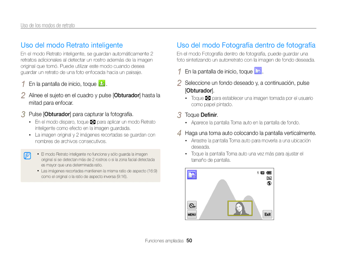 Samsung EC-MV800ZBPRE1 manual Uso del modo Retrato inteligente, Uso del modo Fotografía dentro de fotografía, Obturador 