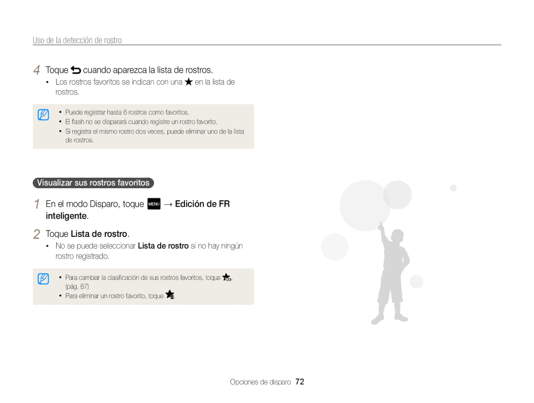 Samsung EC-MV800ZBPBE1 manual Toque cuando aparezca la lista de rostros, Inteligente Toque Lista de rostro, → Edición de FR 