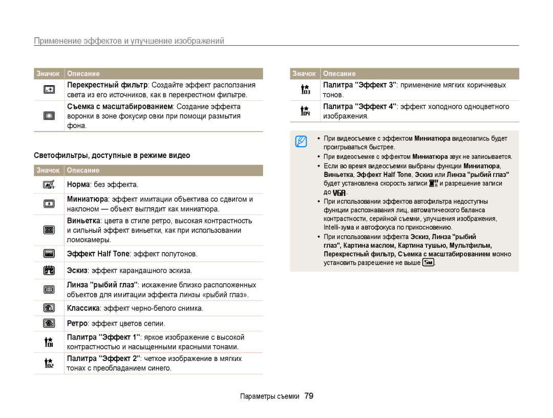 Samsung EC-MV800ZBPRRU, EC-MV800ZBPWRU, EC-MV800ZBPBRU manual Применение эффектов и улучшение изображений, Изображения 