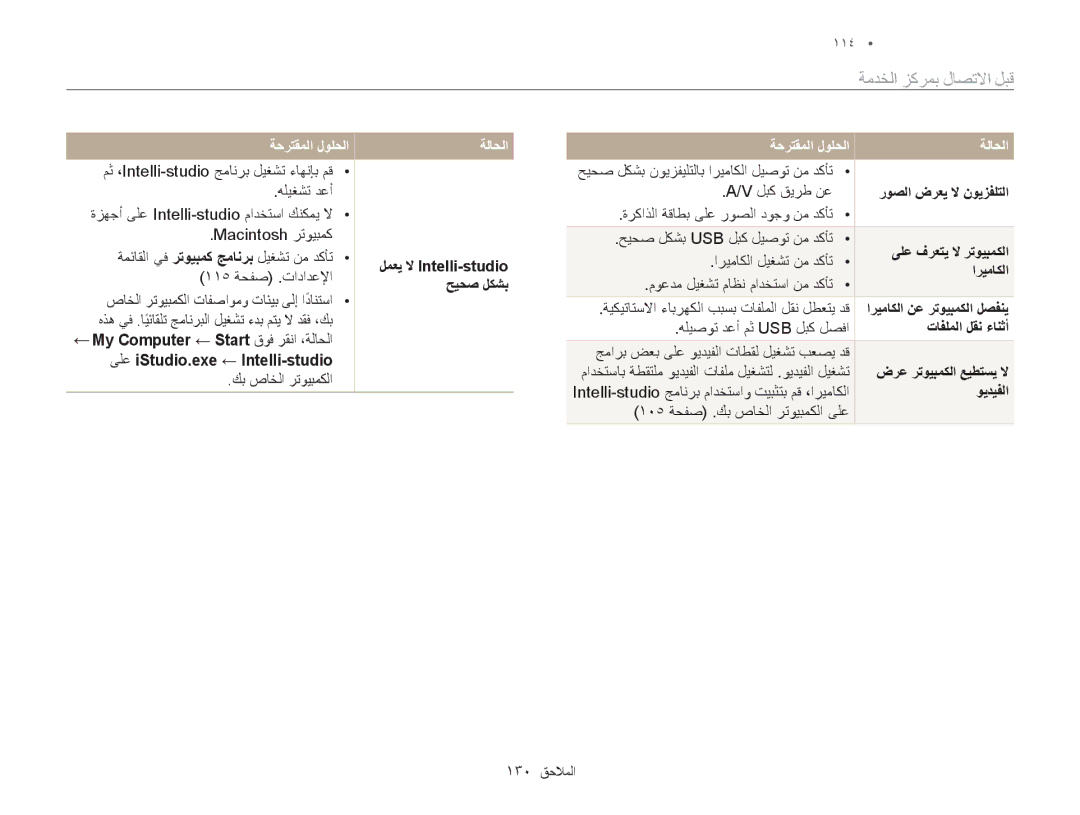 Samsung EC-MV800ZBPBIL manual لمعي لا Intelli-studio, حيحص لكشب, ىلع iStudio.exe ← Intelli-studio, روصلا ضرعي لا نويزفلتلا 