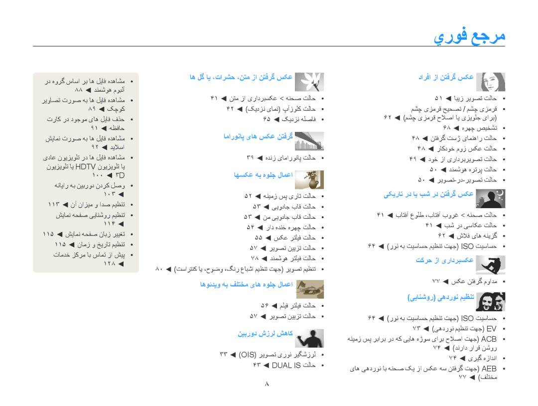 Samsung EC-MV800ZDPWZA, EC-MV800ZDPBME, EC-MV800ZDPRME, EC-MV800ZDPPME, EC-MV800ZDPWME manual يروف عجرم, اهسکع هب هولج لامعا 