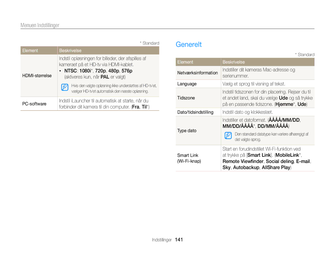 Samsung EC-MV900FBPBE2, EC-MV900FBPWE2 manual Generelt 