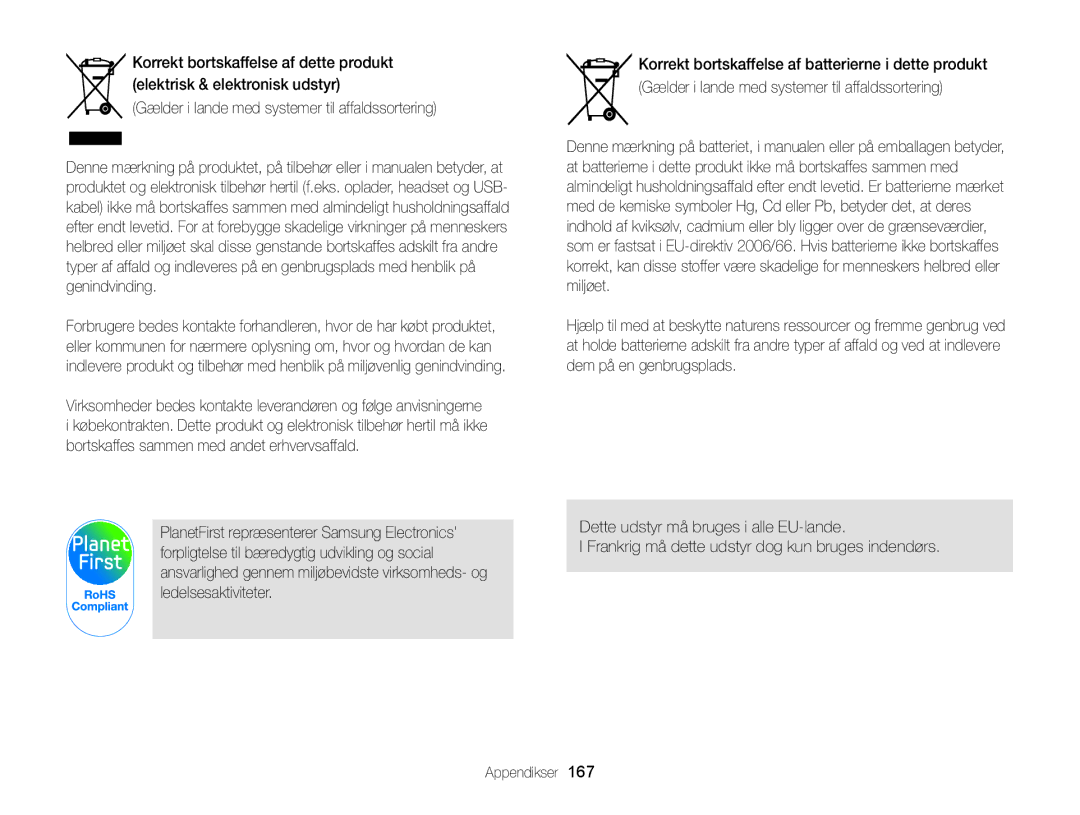 Samsung EC-MV900FBPBE2, EC-MV900FBPWE2 manual Gælder i lande med systemer til affaldssortering 