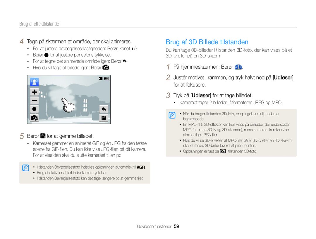 Samsung EC-MV900FBPBE2, EC-MV900FBPWE2 manual Brug af 3D Billede tilstanden, Tegn på skærmen et område, der skal animeres 