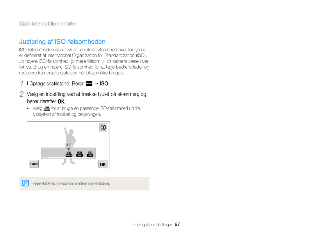 Samsung EC-MV900FBPBE2, EC-MV900FBPWE2 manual Justering af ISO-følsomheden 