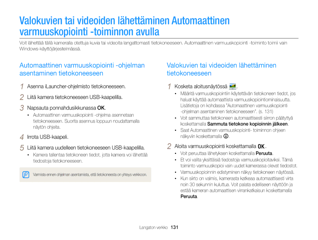 Samsung EC-MV900FBPBE2 Valokuvien tai videoiden lähettäminen tietokoneeseen, Asenna iLauncher-ohjelmisto tietokoneeseen 