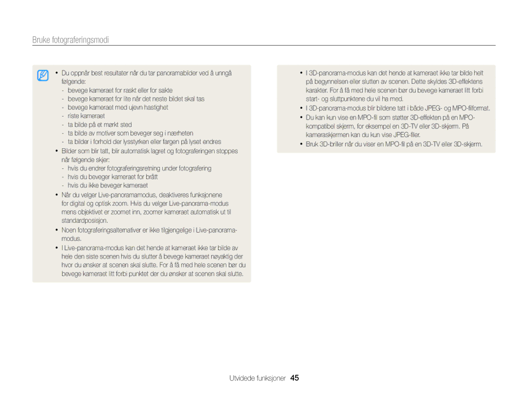 Samsung EC-MV900FBPBE2, EC-MV900FBPWE2 manual Bruke fotograferingsmodi 