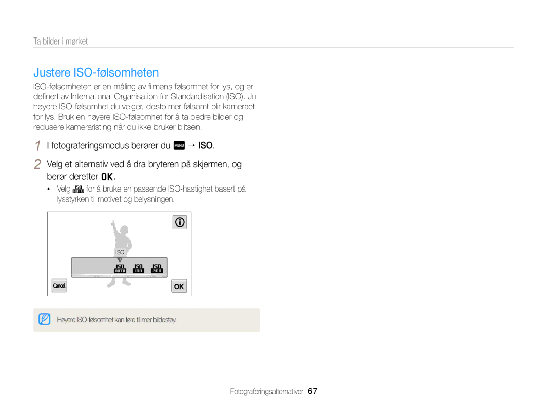 Samsung EC-MV900FBPBE2, EC-MV900FBPWE2 manual Justere ISO-følsomheten 