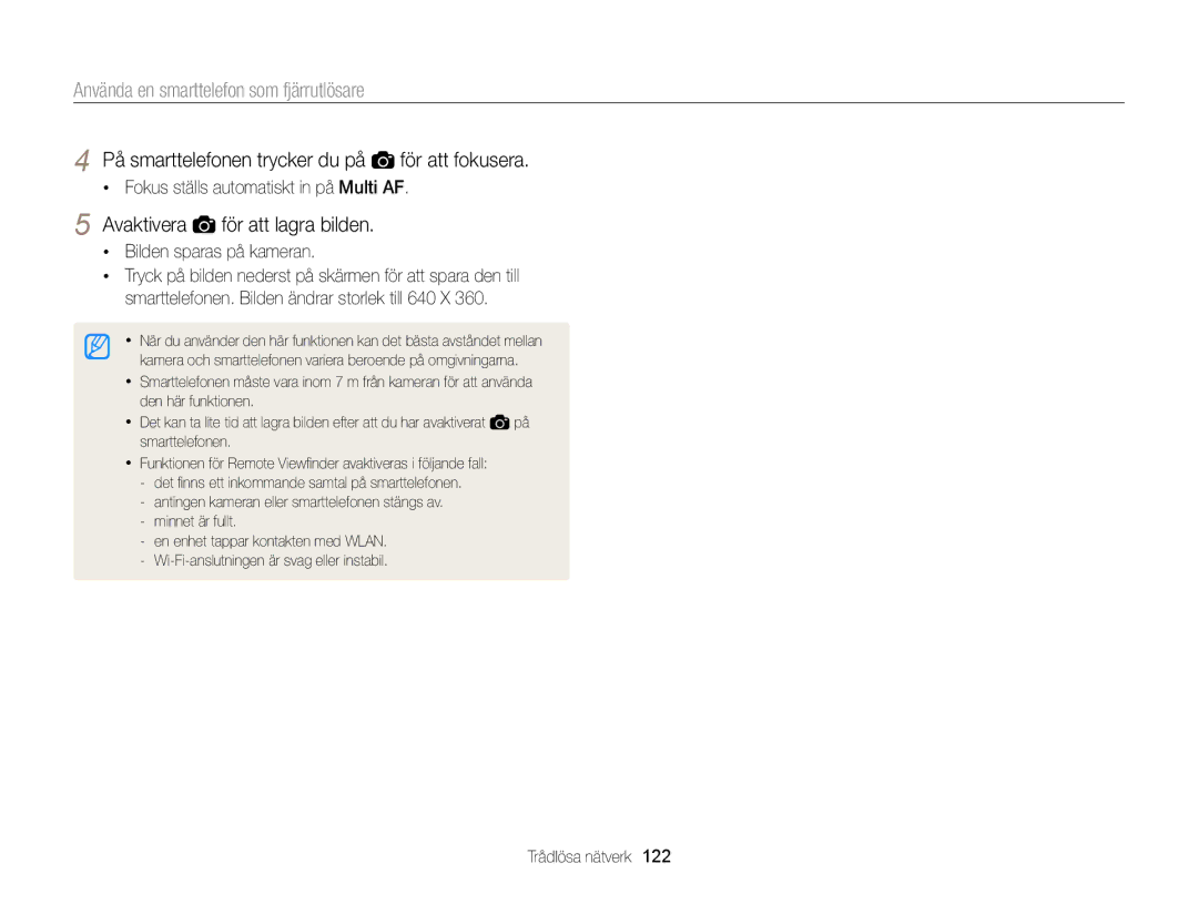 Samsung EC-MV900FBPWE2 manual Använda en smarttelefon som fjärrutlösare, På smarttelefonen trycker du på för att fokusera 