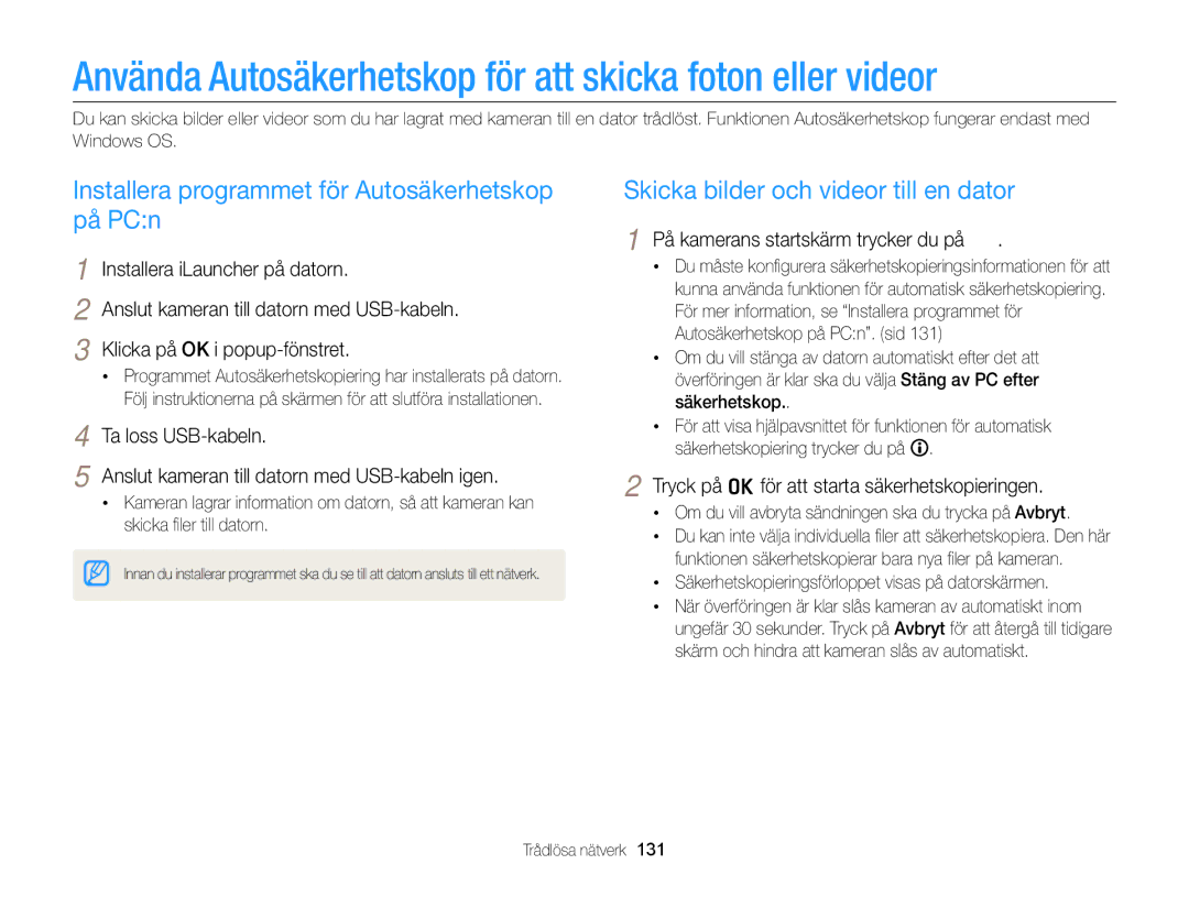 Samsung EC-MV900FBPBE2 Använda Autosäkerhetskop för att skicka foton eller videor, Skicka bilder och videor till en dator 