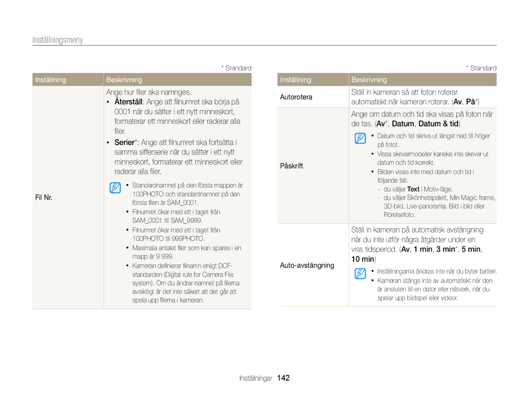 Samsung EC-MV900FBPWE2 Fil Nr, Autorotera Ställ in kameran så att foton roterar, De tas. Av*, Datum, Datum & tid, Påskrift 