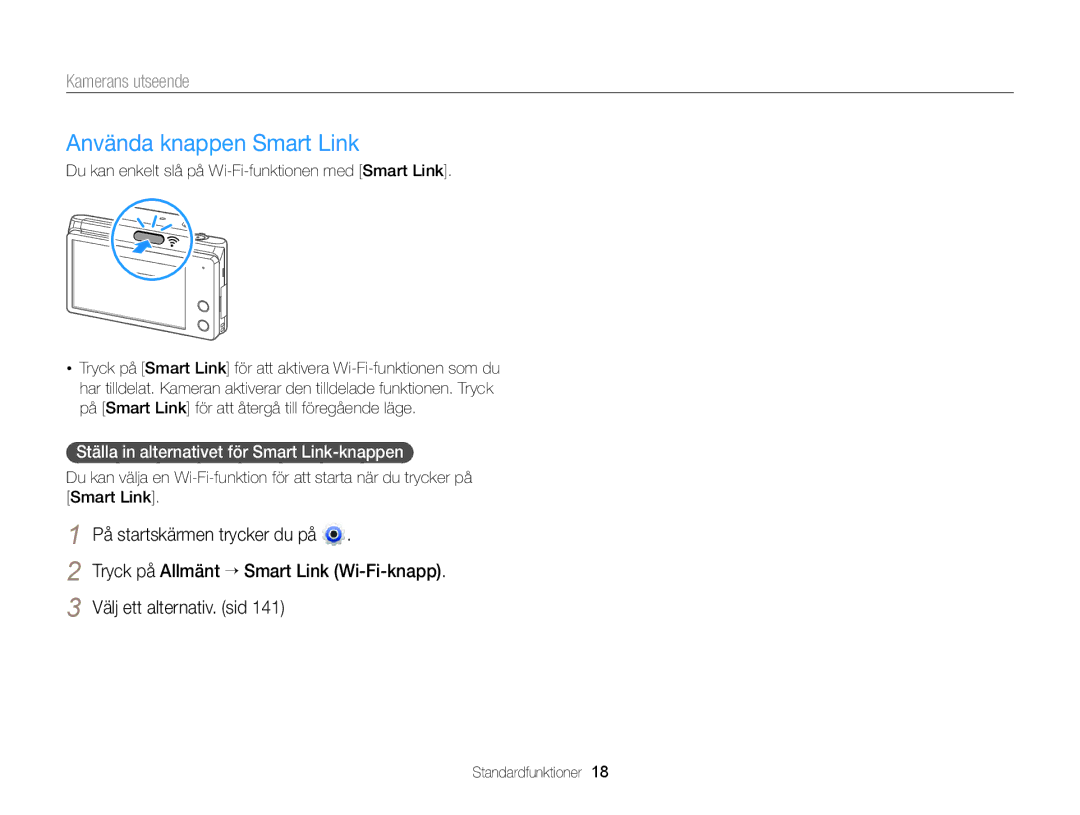 Samsung EC-MV900FBPWE2 Använda knappen Smart Link, Välj ett alternativ. sid, Ställa in alternativet för Smart Link-knappen 