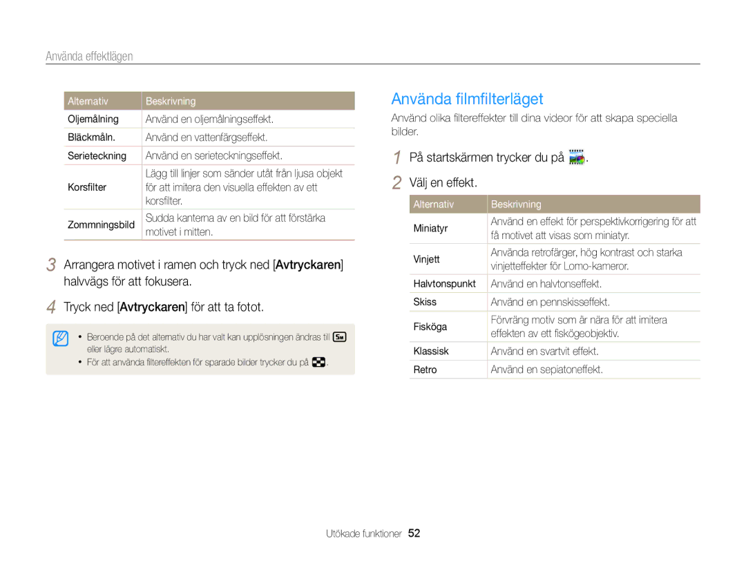 Samsung EC-MV900FBPWE2, EC-MV900FBPBE2 manual Använda ﬁlmﬁlterläget, Motivet i mitten 