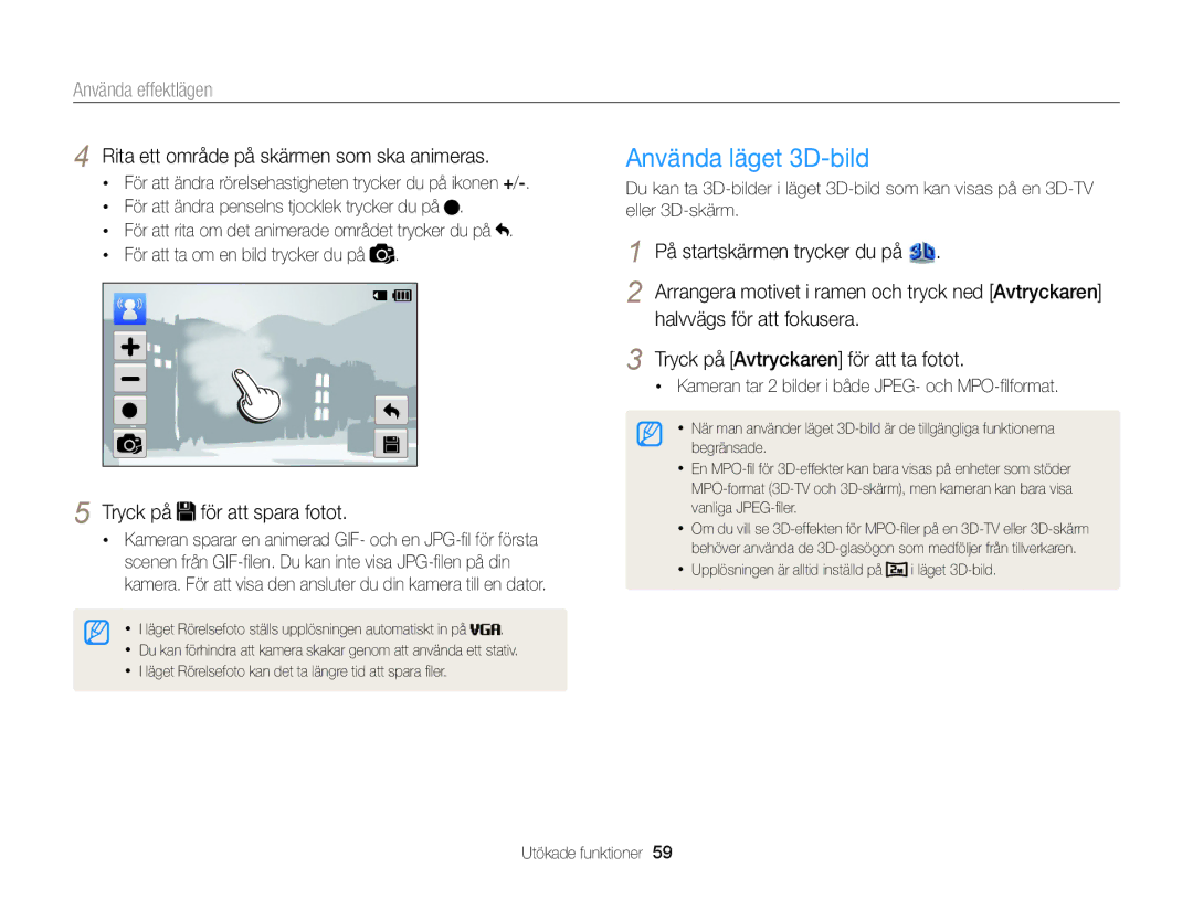 Samsung EC-MV900FBPBE2, EC-MV900FBPWE2 manual Använda läget 3D-bild, Rita ett område på skärmen som ska animeras 