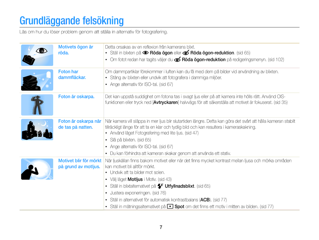 Samsung EC-MV900FBPBE2 Grundläggande felsökning, Detta orsakas av en reﬂexion från kamerans blixt, Slå på blixten. sid 