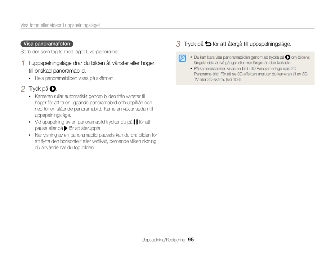 Samsung EC-MV900FBPBE2, EC-MV900FBPWE2 manual Visa panoramafoton, Hela panoramabilden visas på skärmen 