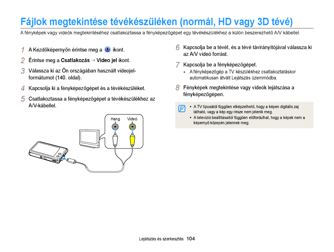 Samsung EC-MV900FBPWE3, EC-MV900FBPBE3, EC-MV900FBPWE2 manual Fájlok megtekintése tévékészüléken normál, HD vagy 3D tévé 