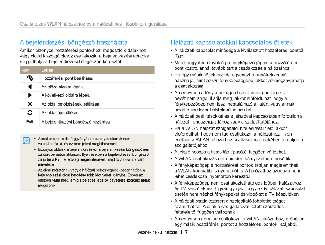 Samsung EC-MV900FBPWE2 manual Amikor bizonyos hozzáférési pontokhoz, megosztó oldalakhoz, Hozzáférési pont beállítása 