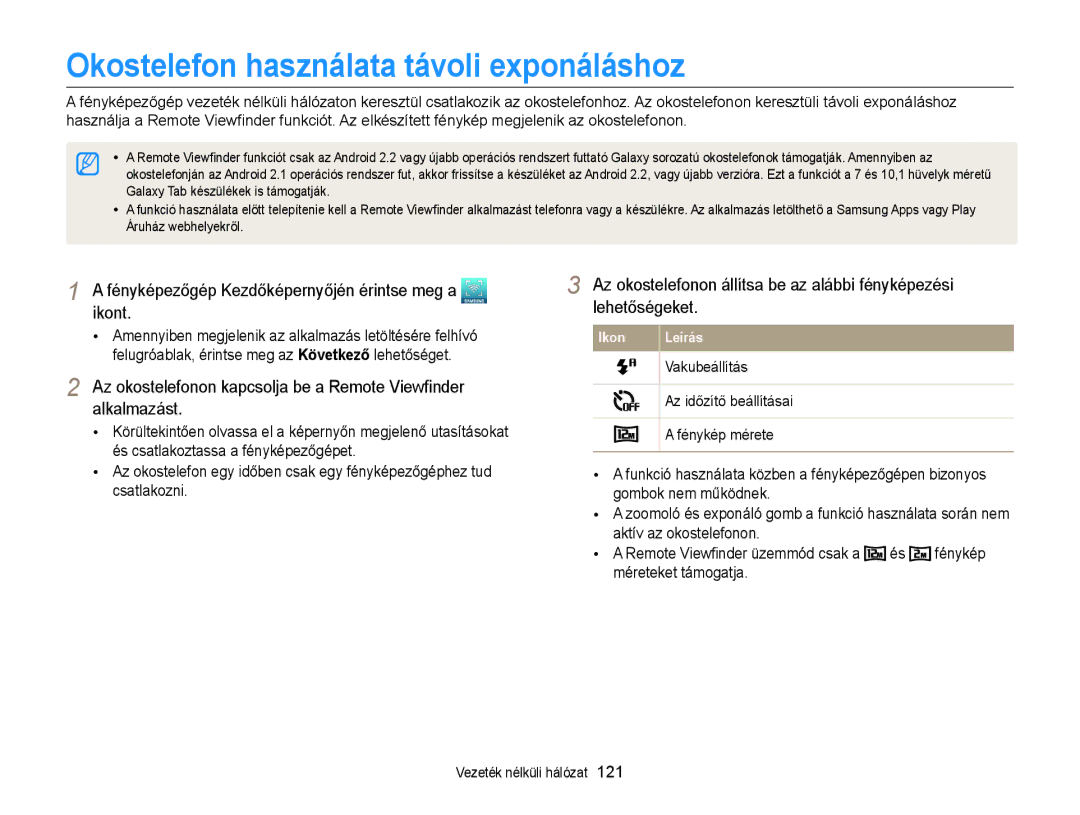 Samsung EC-MV900FBPWE2, EC-MV900FBPBE3 Okostelefon használata távoli exponáláshoz, Az időzítő beállításai, Fénykép mérete 