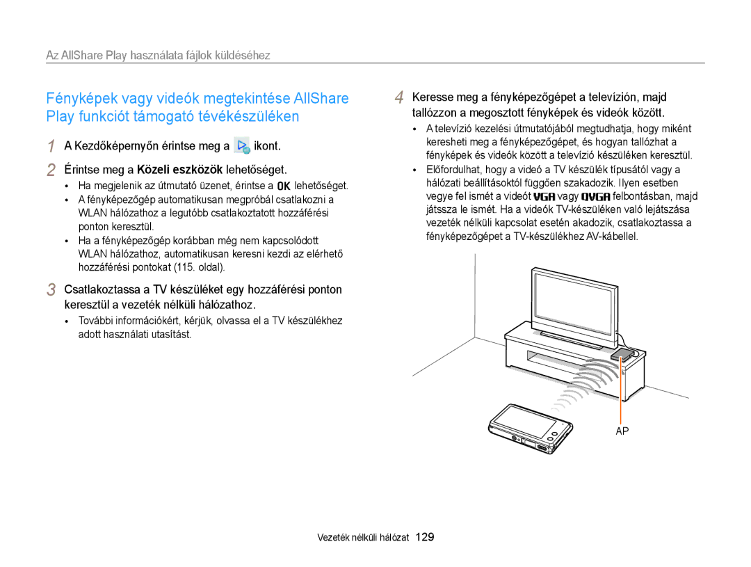 Samsung EC-MV900FBPWE2 manual Az AllShare Play használata fájlok küldéséhez, Érintse meg a Közeli eszközök lehetőséget 