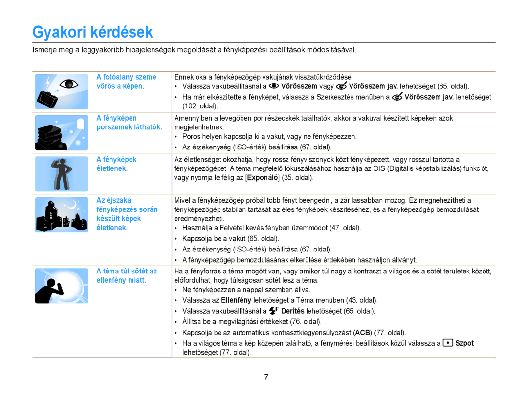 Samsung EC-MV900FBPBE3, EC-MV900FBPWE3, EC-MV900FBPWE2, EC-MV900FBPPE3 manual Gyakori kérdések, Vörösszem vagy, Szpot 