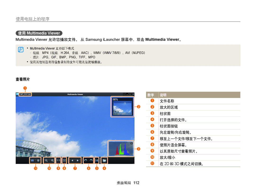 Samsung EC-MV900FBPWE3, EC-MV900FBPBE3, EC-MV900FBPWE2, EC-MV900FBPPE3 manual 使用 Multimedia Viewer, 查看照片 